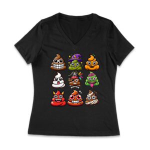 Funny Halloween Poop Faces T-Shirt - Spooky and Silly Women Jersey V-Neck – Viva Party