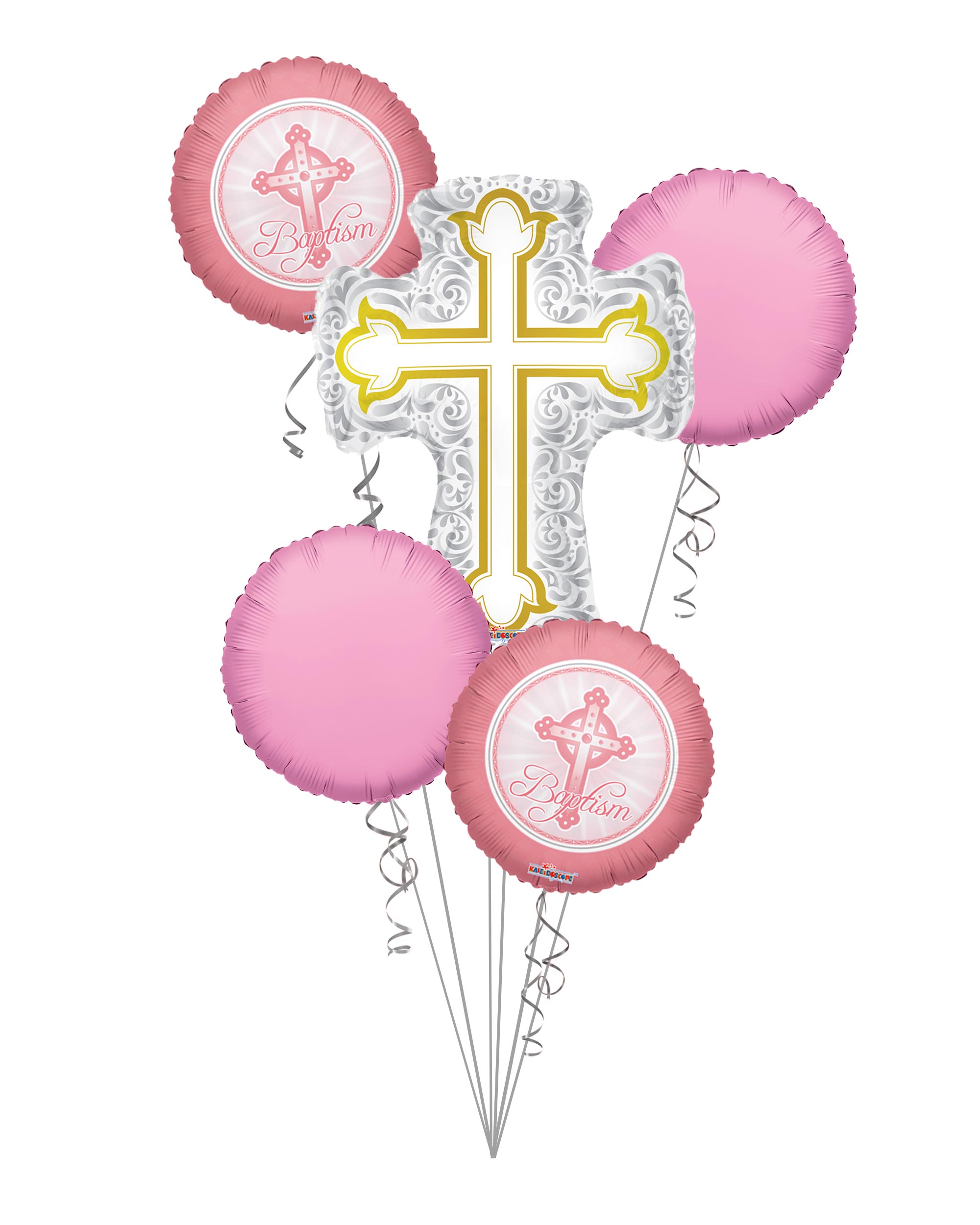Baptism Balloon Bouquet, Baptism Silver & Gold Cross Balloon Bouquet, Baby Girl Christening (5 Balloons) – Viva Party