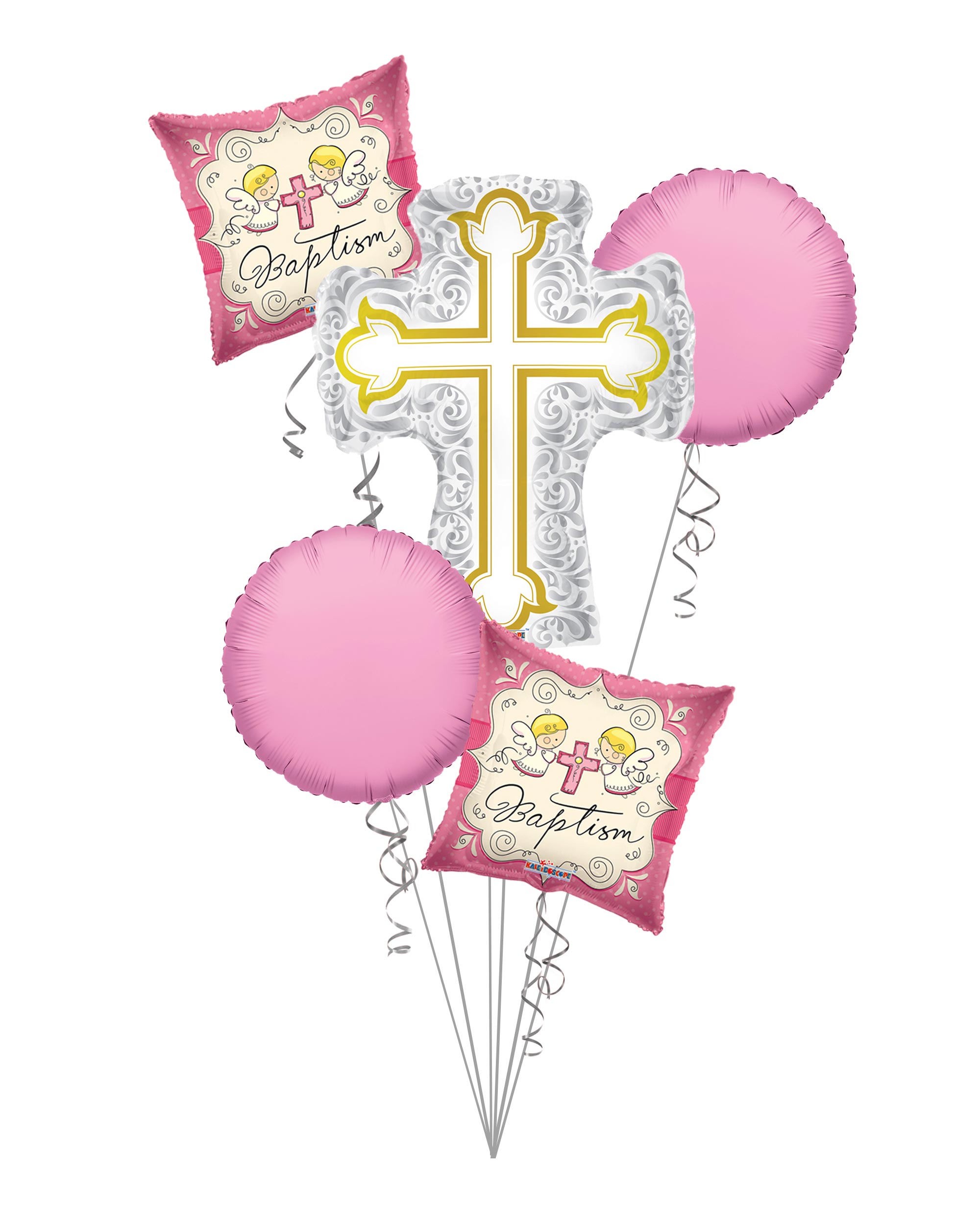 Baptism Balloon Bouquet, Baptism Silver & Gold Cross Balloon Bouquet, Baby Girl Christening (5 Balloons) – Viva Party