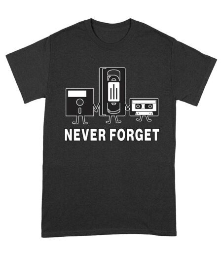 Never Forget Old Cassette, Floppy, and Deck Disk T-Shirt ? Retro Nostalgia Tee for Classic Tech and Vintage Vibe Lovers Unisex Adult – Viva Party