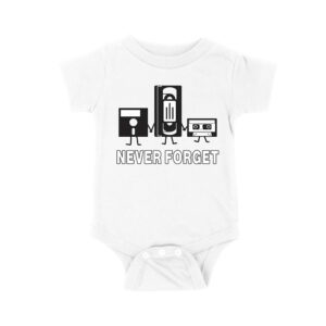 Never Forget Old Cassette, Floppy, and Deck Disk T-Shirt ? Retro Nostalgia Tee for Classic Tech and Vintage Vibe Lovers Unisex Baby Jersey