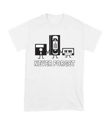 Never Forget Old Cassette, Floppy, and Deck Disk T-Shirt ? Retro Nostalgia Tee for Classic Tech and Vintage Vibe Lovers Unisex Youth