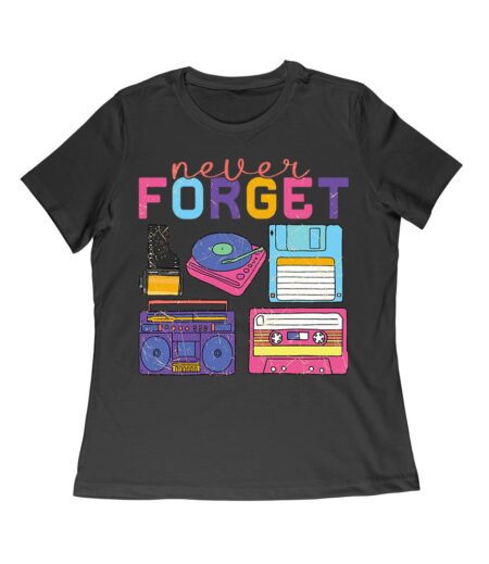Never Forget - Camera Reel - Gramophone - Floppy Cassette - and Cassette Piece T-Shirt - Retro Nostalgia Tee for Vintage Tech Lovers Women Relaxed – Viva Party