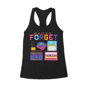 Never Forget - Camera Reel - Gramophone - Floppy Cassette - and Cassette Piece T-Shirt - Retro Nostalgia Tee for Vintage Tech Lovers Women's Racerback Tank Top – Viva Party