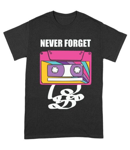 Never Forget - Cassette Piece with Tape T-Shirt - Retro Nostalgia Tee for Vintage Music and Classic Tech Fans Unisex Adult T-Shirt Unisex Adult – Viva Party