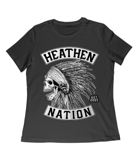 Heathen Nation Red Indian Skull Graphic T-Shirt Established 2001 Women Relaxed – Viva Party
