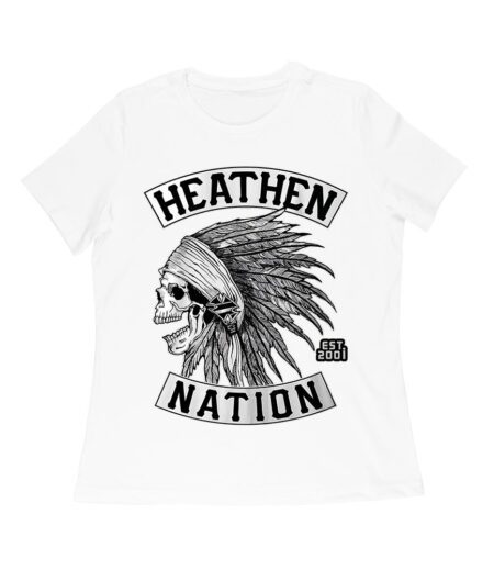 Heathen Nation Red Indian Skull Graphic T-Shirt Established 2001 Women Relaxed