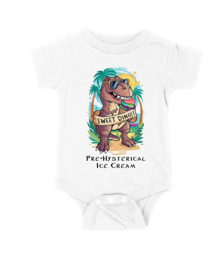 Sweet Dino Pre-Hysterical Ice Cream T-Shirt ? Fun Dinosaur Summer Vibes Unisex Baby Jersey