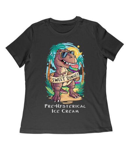 Sweet Dino Pre-Hysterical Ice Cream T-Shirt ? Fun Dinosaur Summer Vibes Women Relaxed – Viva Party
