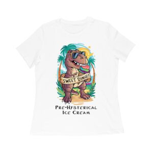 Sweet Dino Pre-Hysterical Ice Cream T-Shirt ? Fun Dinosaur Summer Vibes Women Relaxed