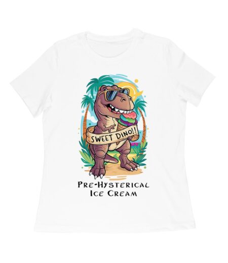 Sweet Dino Pre-Hysterical Ice Cream T-Shirt ? Fun Dinosaur Summer Vibes Women Relaxed