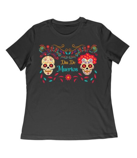 Vibrant Dia de Muertos Sugar Skull T-Shirt ? Colorful Day of the Dead Celebration Design Women Relaxed – Viva Party