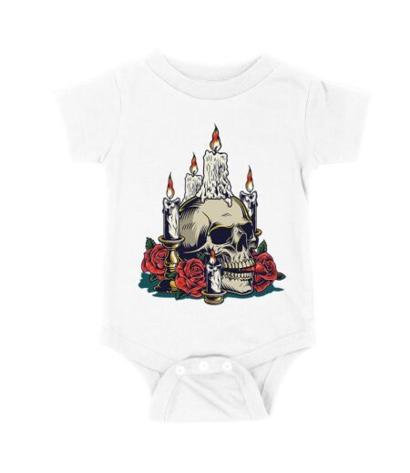 Dia de Muertos Sugar Skull T-Shirt ? Elegant Candles and Red Roses Day of the Dead Design Unisex Baby Jersey
