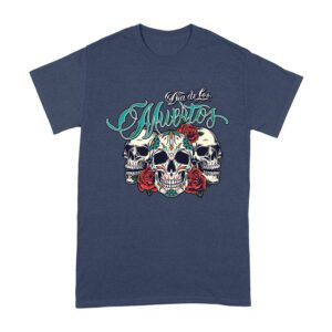 Dia de Los Muertos T-Shirt ? Three Sugar Skulls with Red Roses Day of the Dead Design Unisex Adult