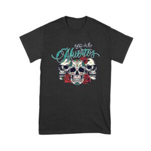 Dia de Los Muertos T-Shirt ? Three Sugar Skulls with Red Roses Day of the Dead Design Unisex Youth – Viva Party