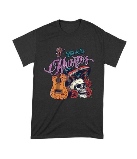 Dia de Los Muertos T-Shirt ? Sugar Skull with Mexican Hat, Red Roses, and Guitar Day of the Dead Design Unisex Toddler – Viva Party