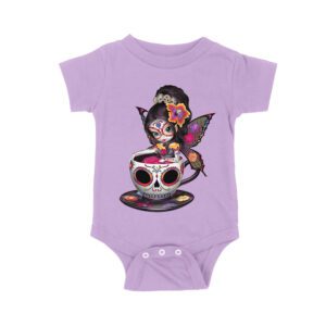 Vibrant Dia de Muertos Fairy T-Shirt with Sugar Skull Art in a Teacup, Perfect for Day of the Dead Celebration Unisex Baby Jersey