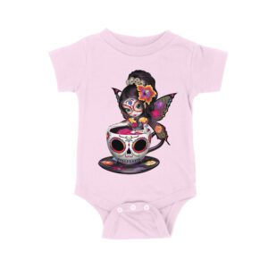 Vibrant Dia de Muertos Fairy T-Shirt with Sugar Skull Art in a Teacup, Perfect for Day of the Dead Celebration Unisex Baby Jersey