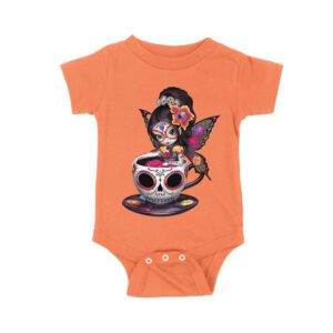 Vibrant Dia de Muertos Fairy T-Shirt with Sugar Skull Art in a Teacup, Perfect for Day of the Dead Celebration Unisex Baby Jersey