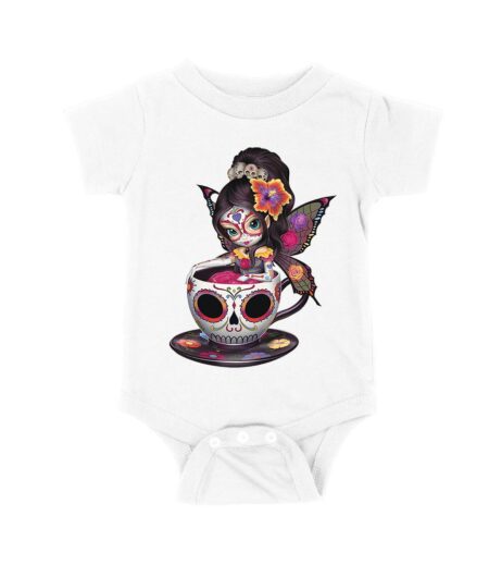 Vibrant Dia de Muertos Fairy T-Shirt with Sugar Skull Art in a Teacup, Perfect for Day of the Dead Celebration Unisex Baby Jersey