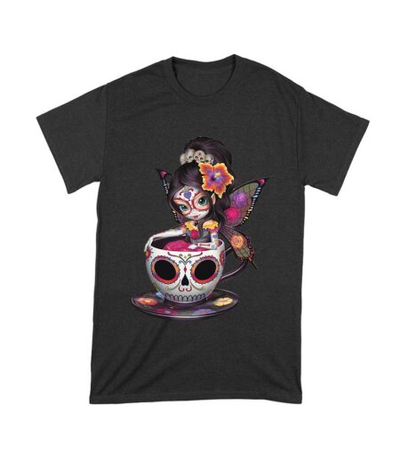 Vibrant Dia de Muertos Fairy T-Shirt with Sugar Skull Art in a Teacup, Perfect for Day of the Dead Celebration Unisex Toddler – Viva Party
