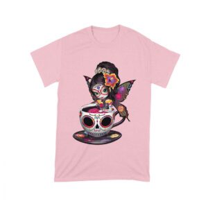 Vibrant Dia de Muertos Fairy T-Shirt with Sugar Skull Art in a Teacup, Perfect for Day of the Dead Celebration Unisex Toddler