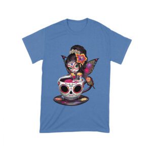 Vibrant Dia de Muertos Fairy T-Shirt with Sugar Skull Art in a Teacup, Perfect for Day of the Dead Celebration Unisex Toddler