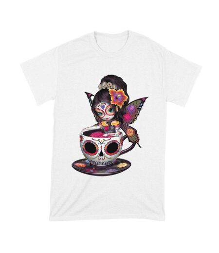Vibrant Dia de Muertos Fairy T-Shirt with Sugar Skull Art in a Teacup, Perfect for Day of the Dead Celebration Unisex Toddler
