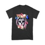 Elegant Dia de Muertos T-Shirt with Floral Sugar Skull and Butterflies, Perfect for Day of the Dead Celebrations Unisex Youth – Viva Party