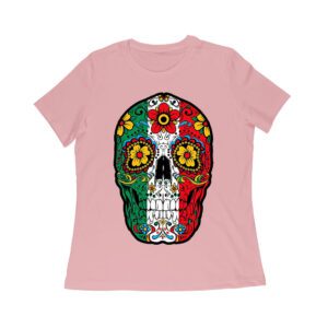 Vibrant Mexican Color Skeleton Skull T-Shirt, Perfect for Dia de Muertos and Day of the Dead Celebrations Women Relaxed
