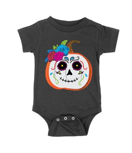 Unique Pumpkin Shape Skull T-Shirt, Perfect for Fall and Dia de Muertos Celebrations Unisex Baby Jersey – Viva Party