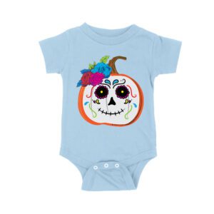 Unique Pumpkin Shape Skull T-Shirt, Perfect for Fall and Dia de Muertos Celebrations Unisex Baby Jersey