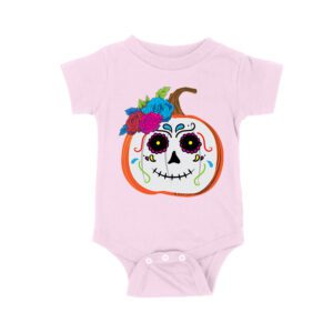 Unique Pumpkin Shape Skull T-Shirt, Perfect for Fall and Dia de Muertos Celebrations Unisex Baby Jersey