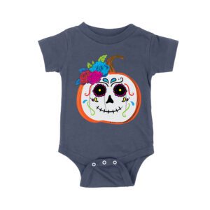 Unique Pumpkin Shape Skull T-Shirt, Perfect for Fall and Dia de Muertos Celebrations Unisex Baby Jersey