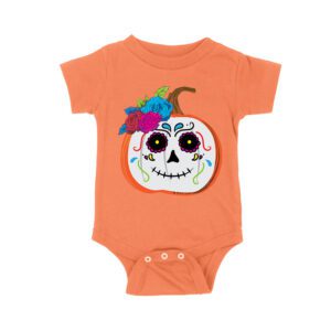 Unique Pumpkin Shape Skull T-Shirt, Perfect for Fall and Dia de Muertos Celebrations Unisex Baby Jersey