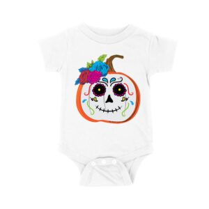 Unique Pumpkin Shape Skull T-Shirt, Perfect for Fall and Dia de Muertos Celebrations Unisex Baby Jersey