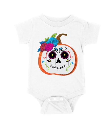 Unique Pumpkin Shape Skull T-Shirt, Perfect for Fall and Dia de Muertos Celebrations Unisex Baby Jersey