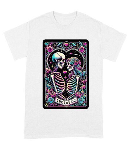 The Lovers Dia de Muertos Skeleton Art T-Shirt ? Vibrant Day of the Dead Romance Design Unisex Adult