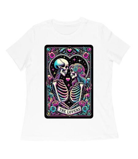 The Lovers Dia de Muertos Skeleton Art T-Shirt ? Vibrant Day of the Dead Romance Design Women Relaxed