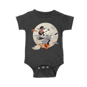 Cute Cartoon Witch Riding Besom T-Shirt - Fun Halloween Moon Background Tee Unisex Baby Jersey – Viva Party