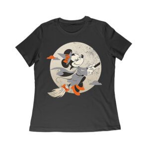 Cute Cartoon Witch Riding Besom T-Shirt - Fun Halloween Moon Background Tee Women Relaxed – Viva Party
