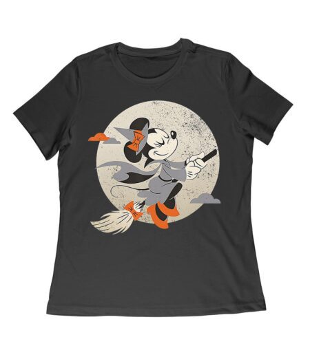Cute Cartoon Witch Riding Besom T-Shirt - Fun Halloween Moon Background Tee Women Relaxed – Viva Party