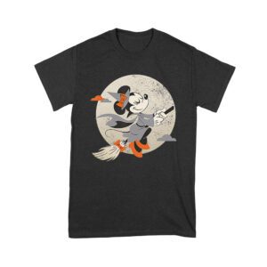 Cute Cartoon Witch Riding Besom T-Shirt - Fun Halloween Moon Background Tee Unisex Youth – Viva Party