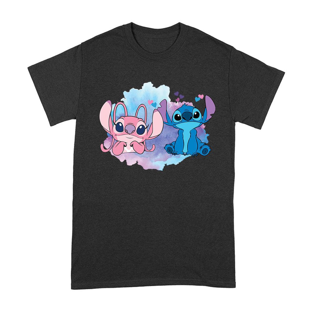 Cart-16_A-Black.jpg Adorable Alien Couple T-Shirt ? Cute Blue And Pink Cartoon Duo With Hearts, Perfect Gift For Kids, Teens &Amp;Amp; Couples, Fun Watercolor Art Tee Unisex Adult – Viva Party