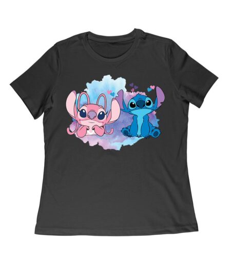 Adorable Alien Couple T-Shirt ? Cute Blue and Pink Cartoon Duo with Hearts, Perfect Gift for Kids, Teens & Couples, Fun Watercolor Art Tee Women Relaxed – Viva Party