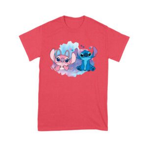 Adorable Alien Couple T-Shirt ? Cute Blue and Pink Cartoon Duo with Hearts, Perfect Gift for Kids, Teens & Couples, Fun Watercolor Art Tee Unisex Youth