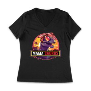 "Mama Saurus" Dinosaur Mom T-Shirt - Fun Retro Vintage Style Tee for Cool Moms and Dino Lovers Women Jersey V-Neck – Viva Party