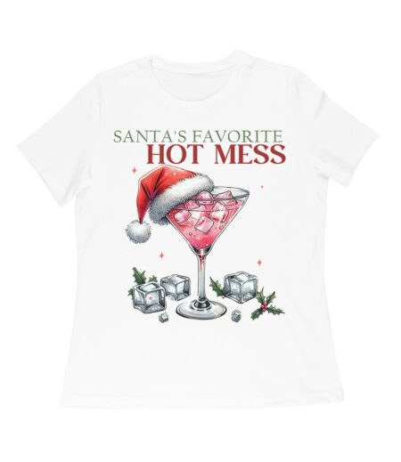 Santa's Favorite Hot Mess" Christmas T-Shirt ? Funny Holiday Shirt for the Festive Season, Perfect Women Relaxed