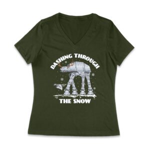 Star AT-AT Dashing Through the Snow Graphic T-Shirt ? Fun Festive Holiday Apparel Women Jersey V-Neck