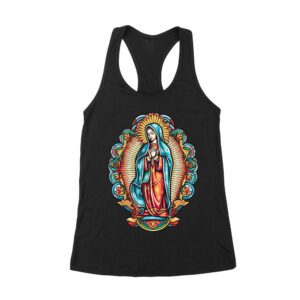 Our Lady of Guadalupe Virgin Mary T-Shirt - Catholic Devotional Shirt for Women, Faith Graphic Tee, Spiritual Religious Gift Apparel Women's Racerback Tank Top – Viva Party